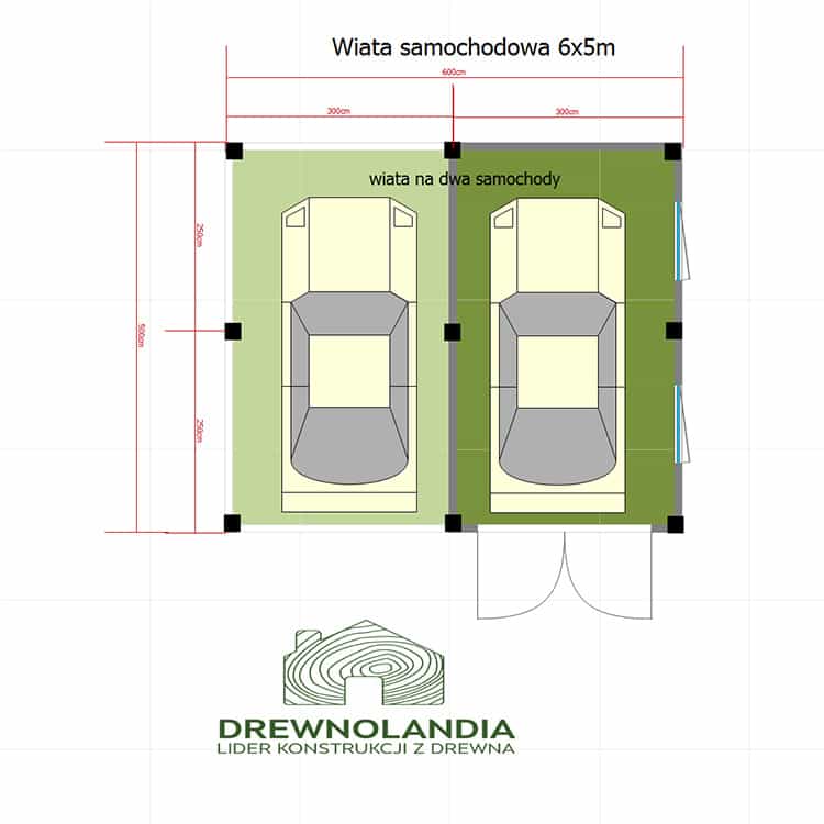 kolorowy rzut wiaty na dwa samochody
