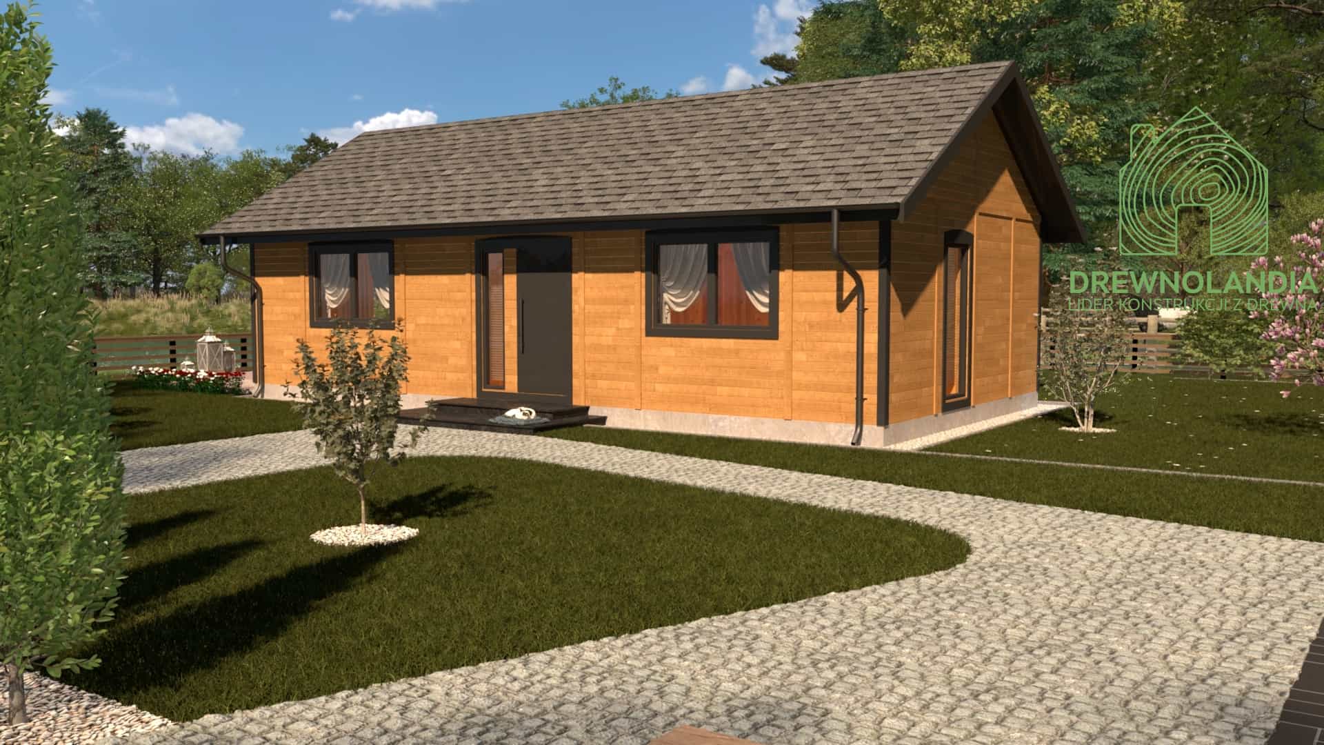 Widok boczny domu CRK1 PLUS – elegancki projekt drewnianego domu o nowoczesnym designie