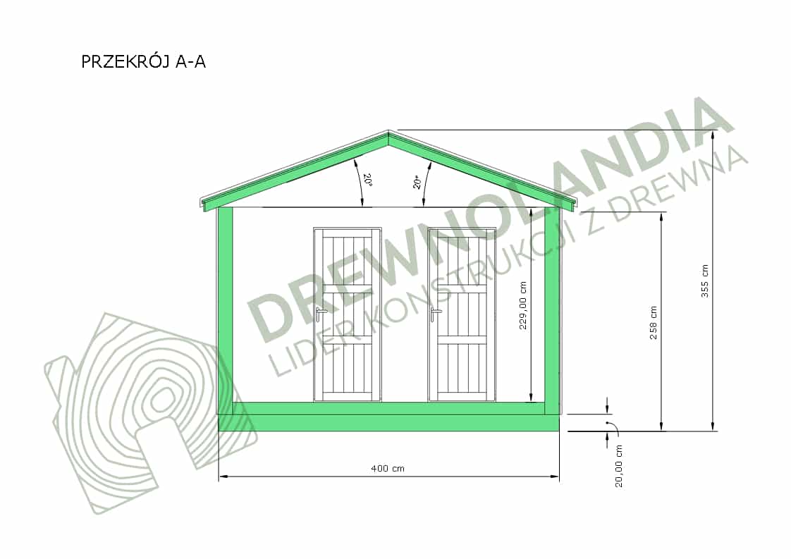 Przekrój A-A domu CRK2 PLUS – konstrukcja drewniana zgodna z wymaganiami technicznymi WT 2021