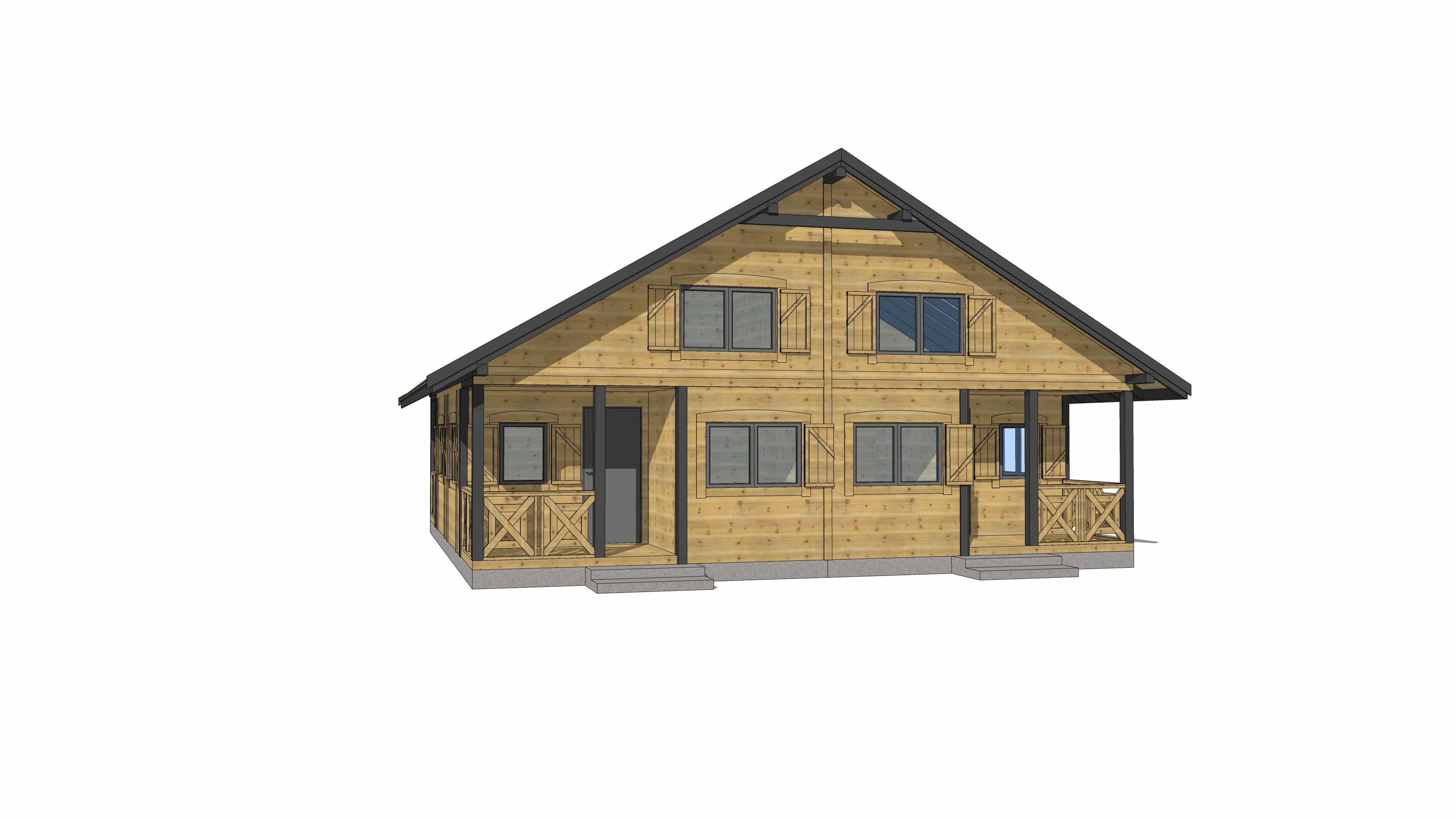 Elegancki układ domków W2X4 – widok z boku na tarasy