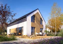 Drewniany dom szkieletowy w nowoczesnym stylu, o solidnej konstrukcji