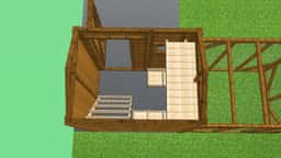 Kurnik Damian – widok frontowy konstrukcji drewnianej o wymiarach 1,5m x 4m