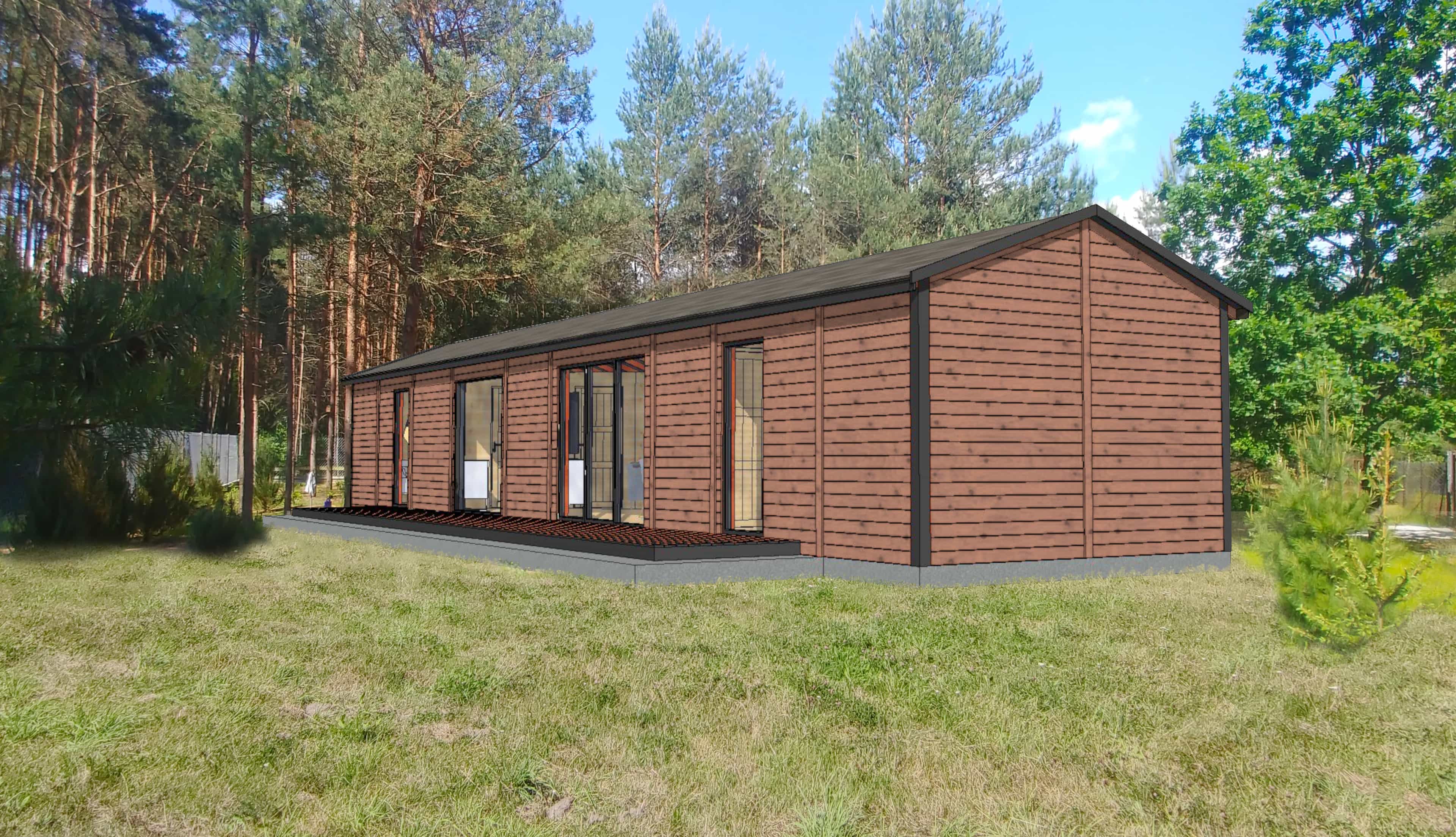 Wizualizacja domku CRK3 – całoroczny drewniany projekt o powierzchni 70 m²