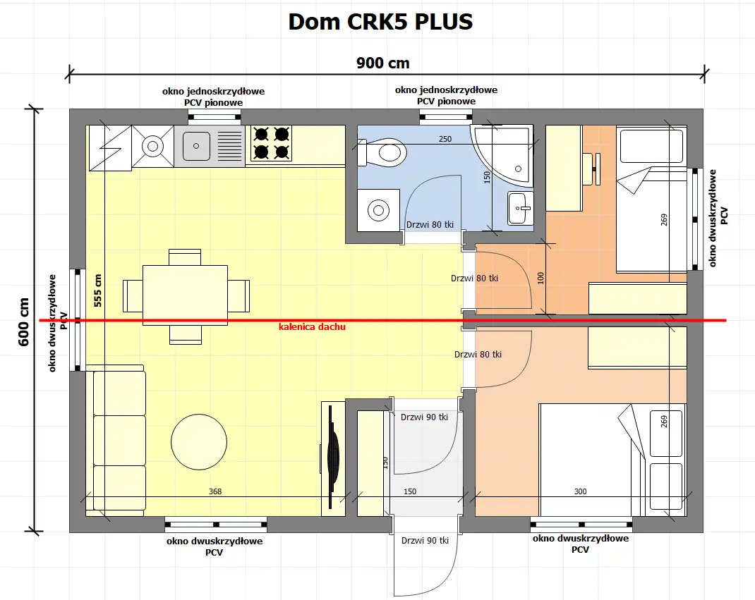 Drewniany domek rekreacyjny całoroczny CRK5 PLUS - jednorodzinny - 54 m²