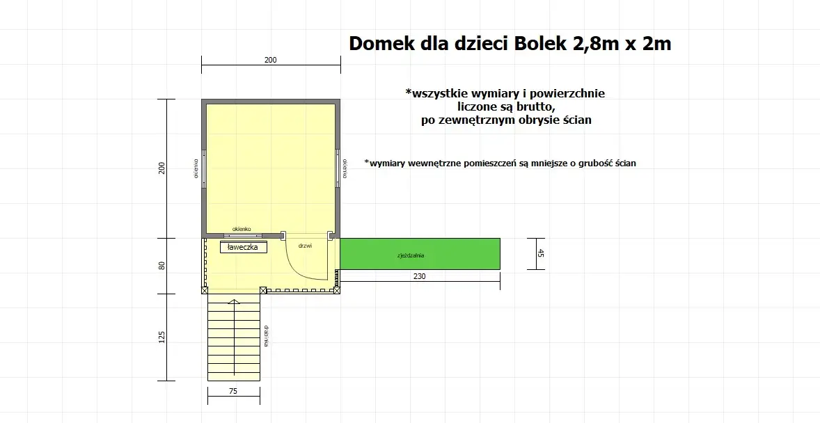 Domek dla dzieci Bolek - 2,8m x 2m z małym placem zabaw