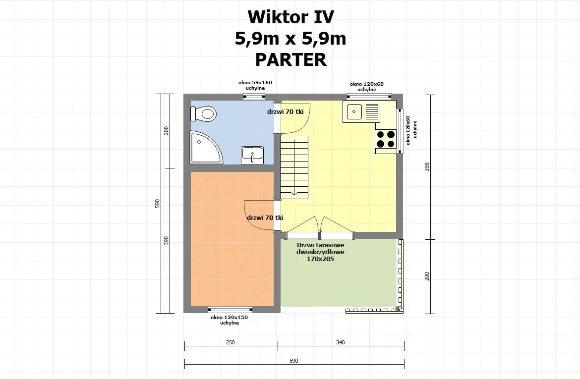 Domek letniskowy drewniany z antresolą Wiktor IV V2 – 35 m²