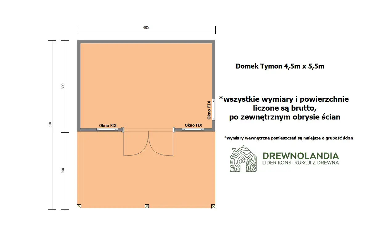 Domek ogrodowy z tarasem Tymon 4,5x3m + 4,5x2,5