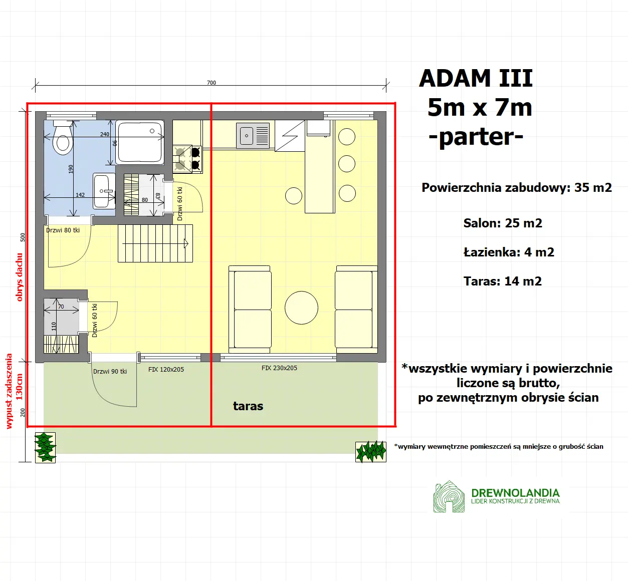 Rzut Domek Adam III SSO 7m x 5m
