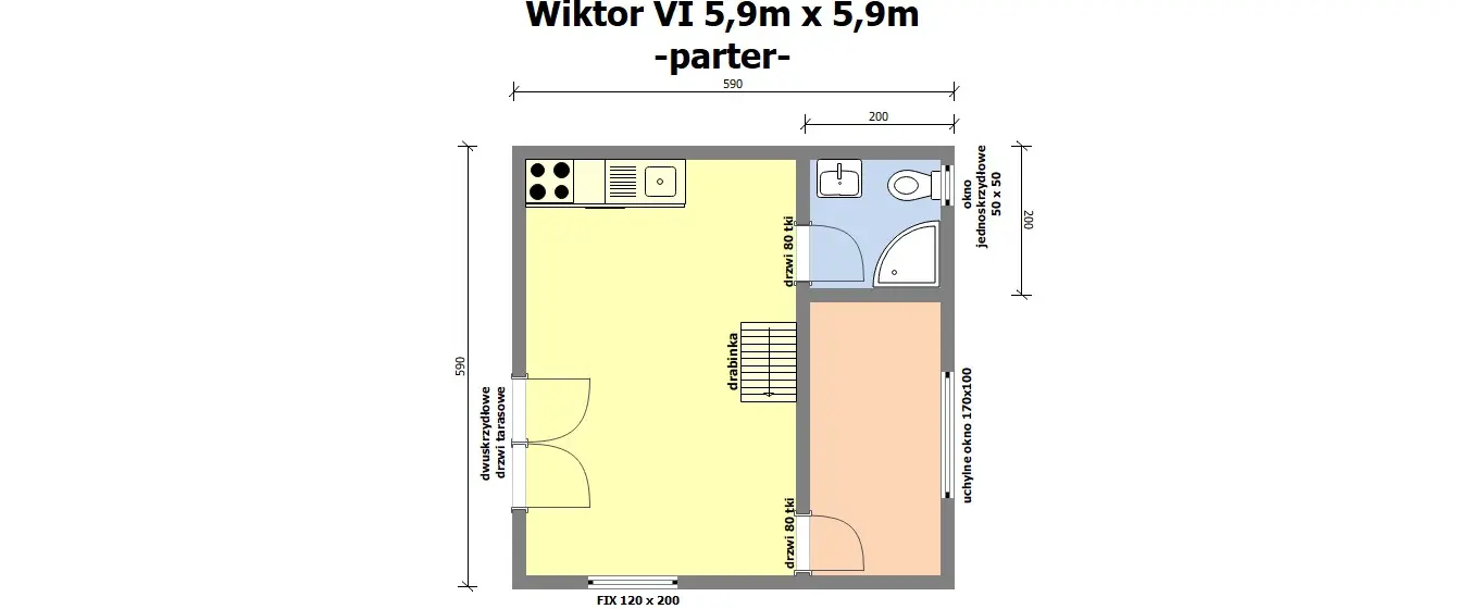 Rzut Domek Wiktor VI - 5,9x5,9m (SSO)