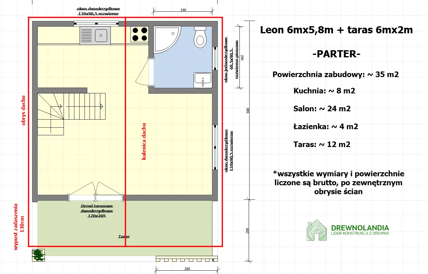 Domek Leon III 6m x 5,8m + taras 6m x 2m (CRA)