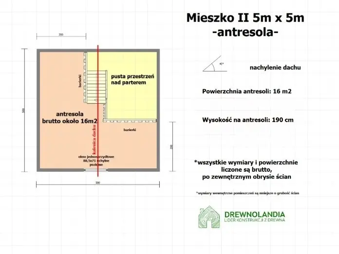 Rzut Domek Mieszko II 5m x 5m  + taras boczny 1,5x5m (CRA)