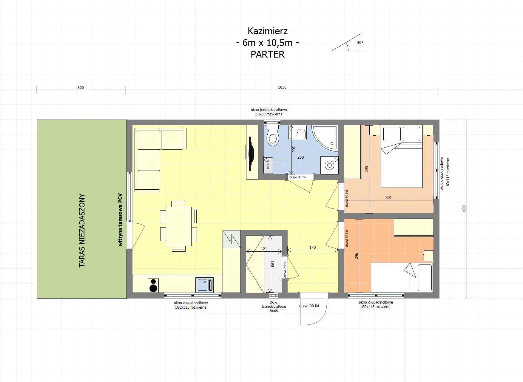 Rzut Dom Kazimierz - 6m x 10,5m - 63 m² (CRA)