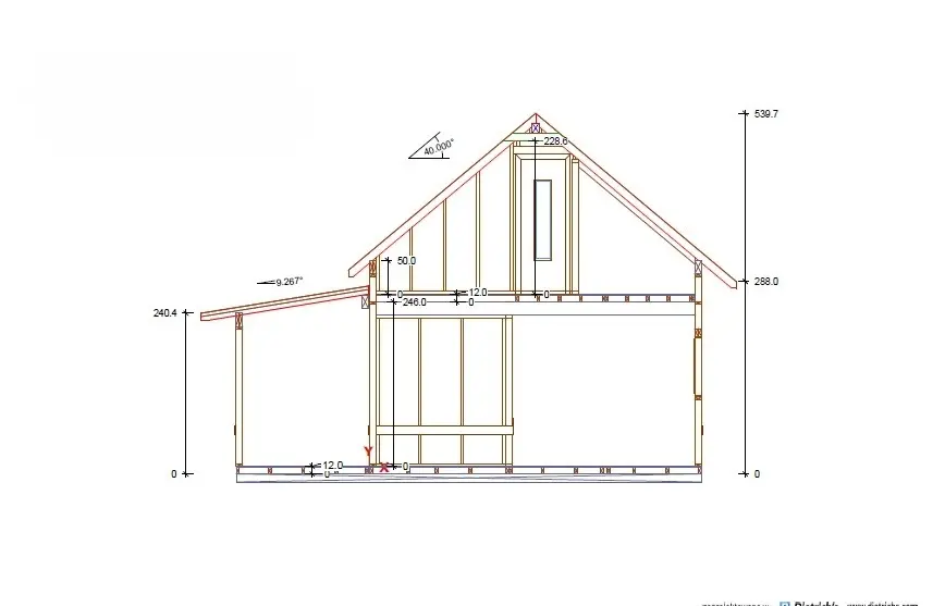 Rzut Domek Olaf 7x5m z tarasem bocznym 7x2m (SSZ)