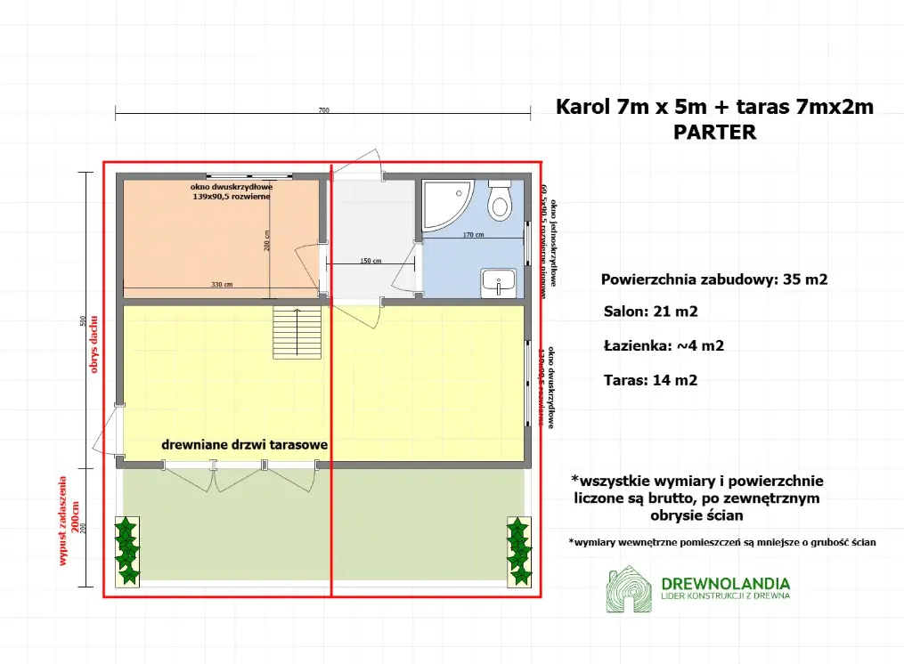 Rzut Domek Karol IV 7x5 + taras 7x2 (SSZ)