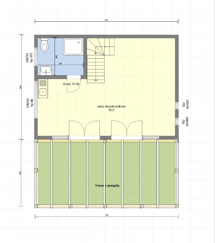 Rzut Domek Przemek - 7,5x5,5m (SSO)