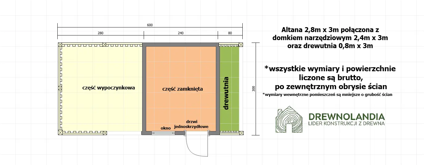 Rzut 2w1 Altana z domkiem Ludwik v2 6×3 m