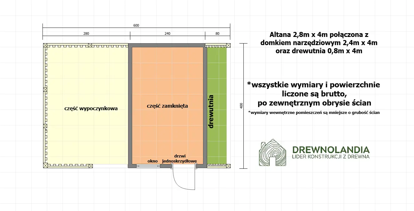 2w1 Altana z domkiem Ludwik v3 6×4 m
