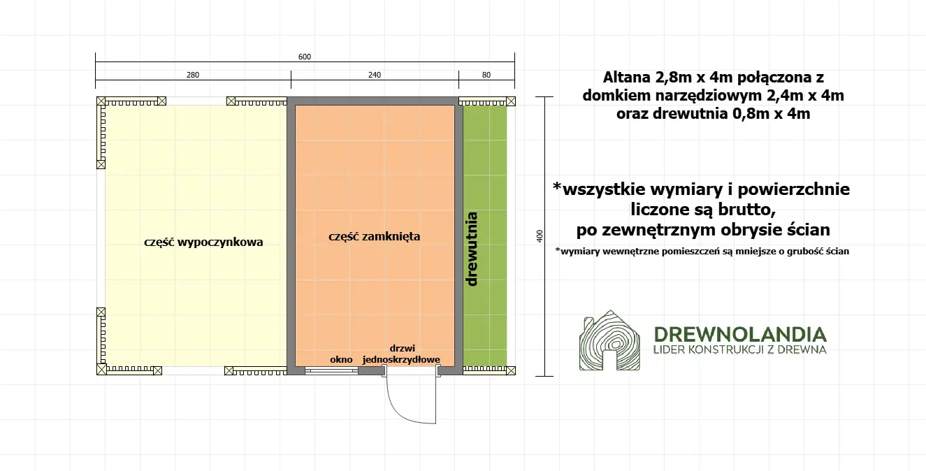 2w1 Altana z domkiem Ludwik v6 6×4 m