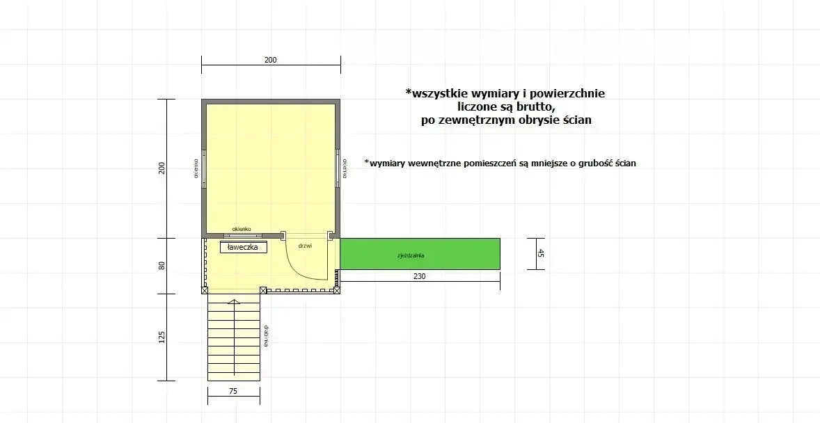 Rzut Domek dla dzieci Bolek - 2,8m x 2m z małym placem zabaw