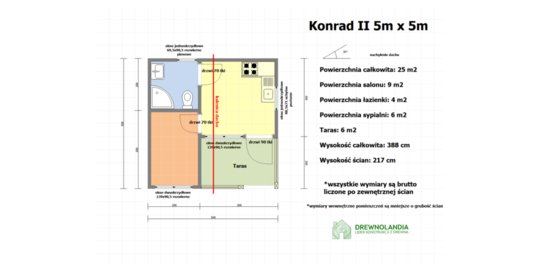 Domek drewniany Letniskowy Konrad II - 5x5m 