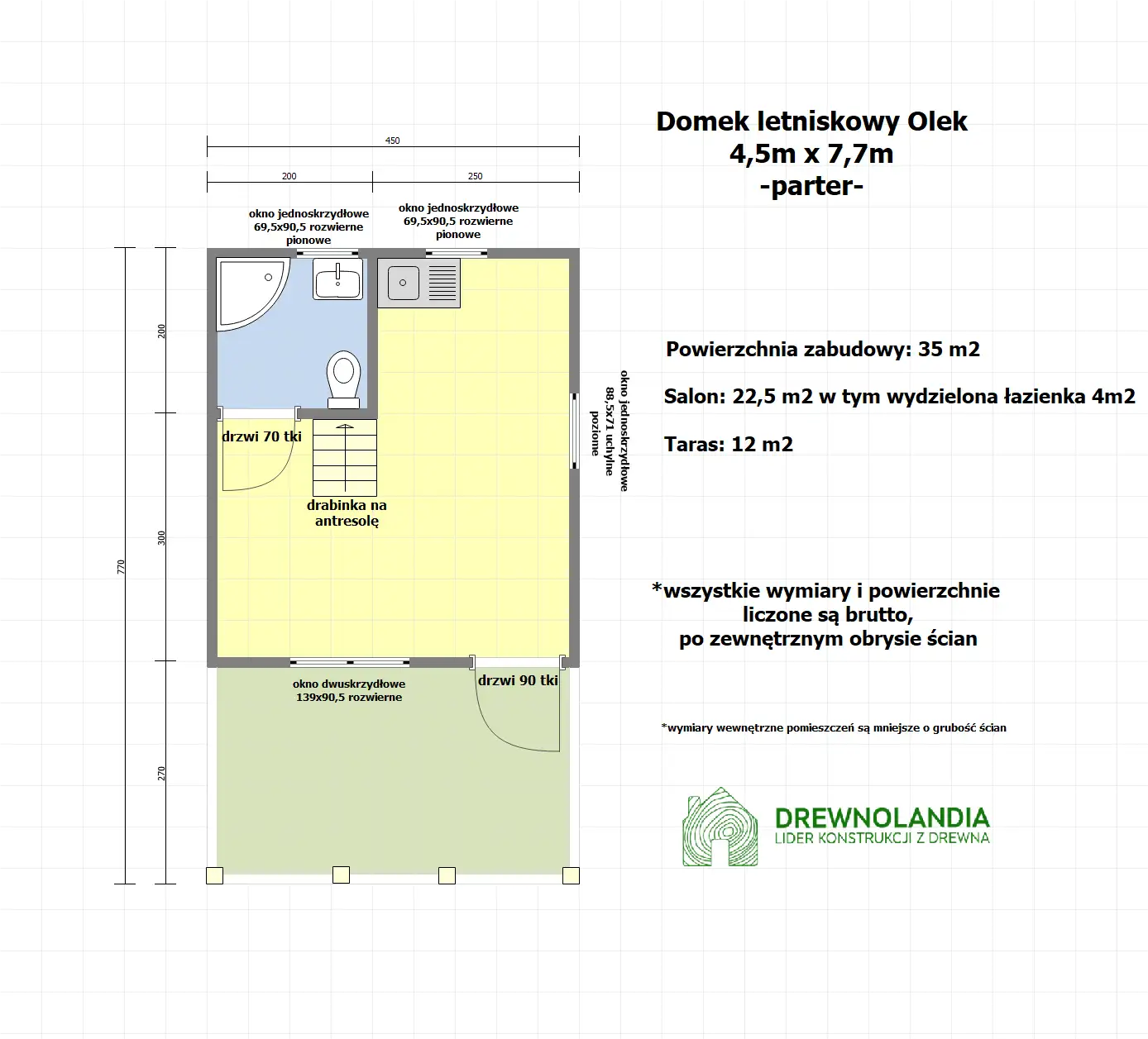 Drewniany domek Ogrodowy Olek 7,7x4,5m