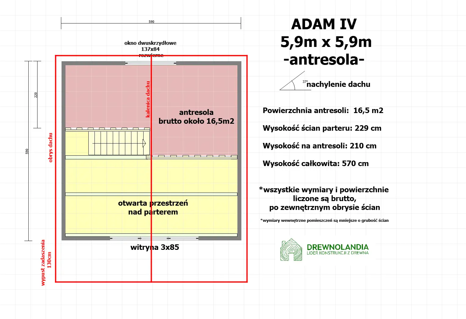 Nowoczesny drewniany domek z antresolą Adam IV 5,9m x 5,9m 