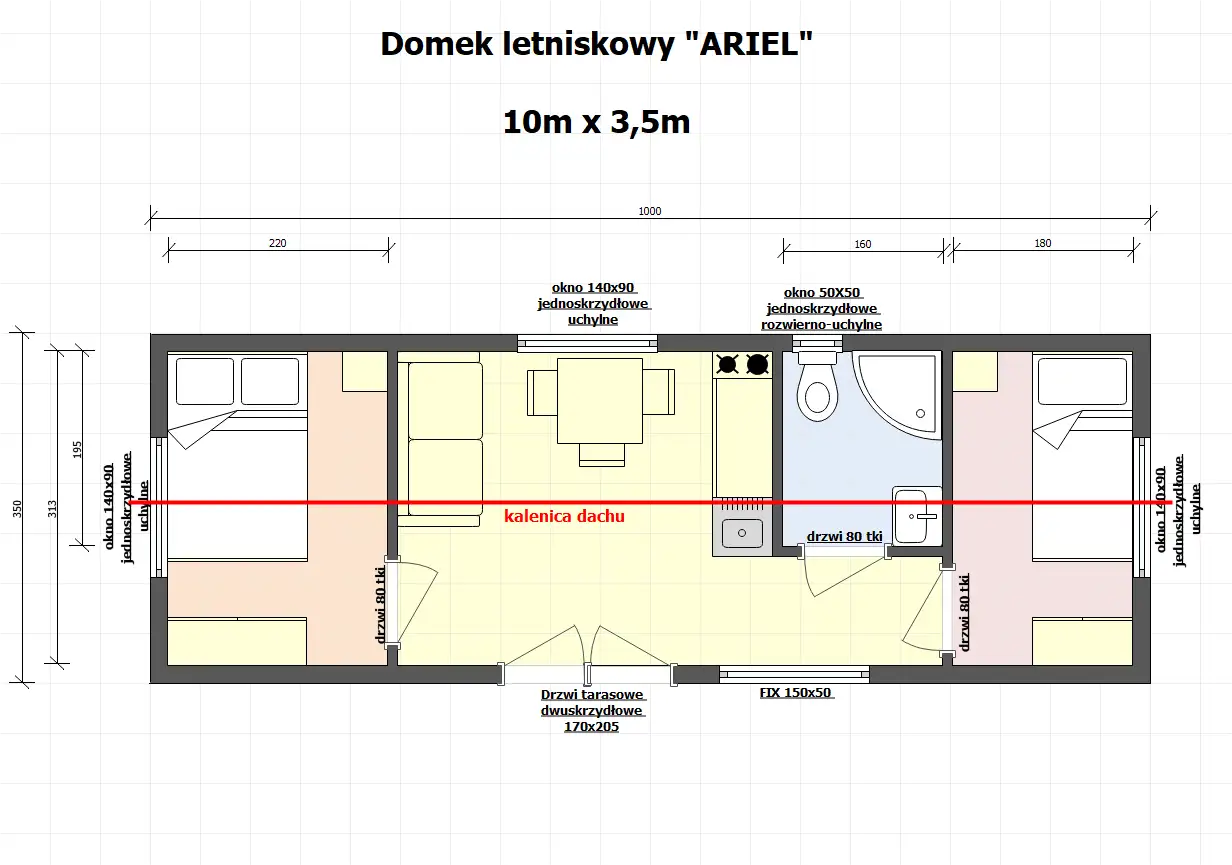 rzut domek mobilny parterowy Ariel