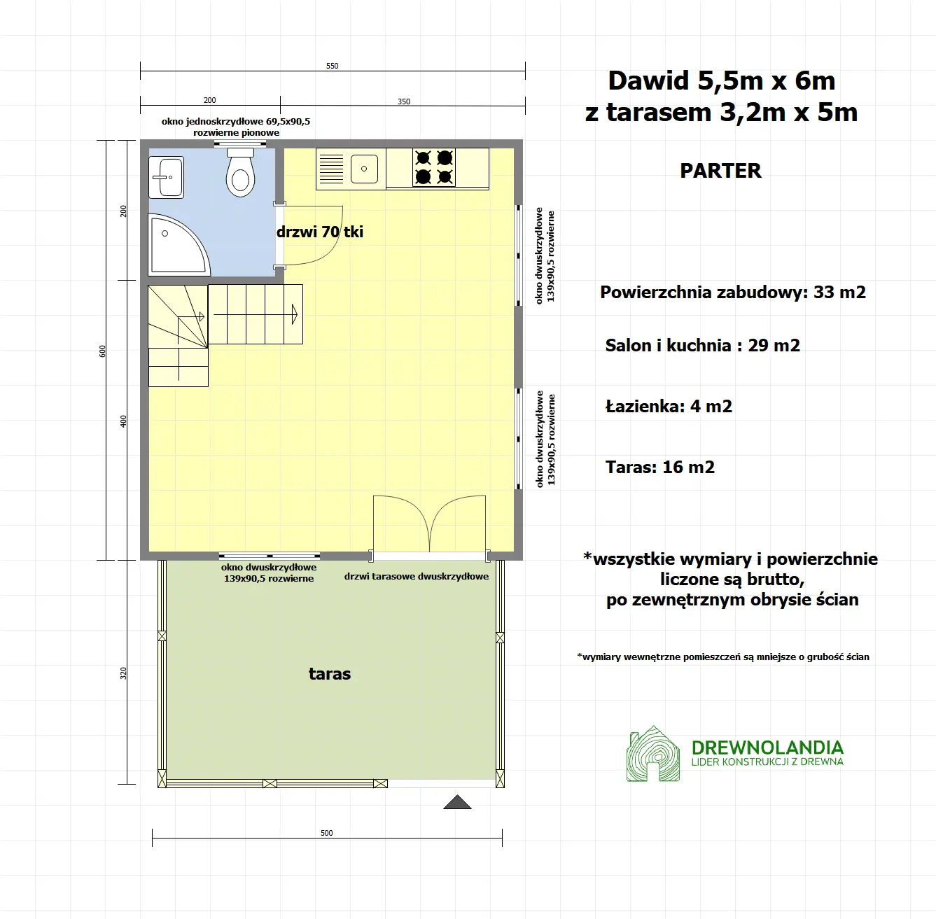 Rzut Domek Dawid SSZ 6m x 5,5m + taras 5m x 3,2m