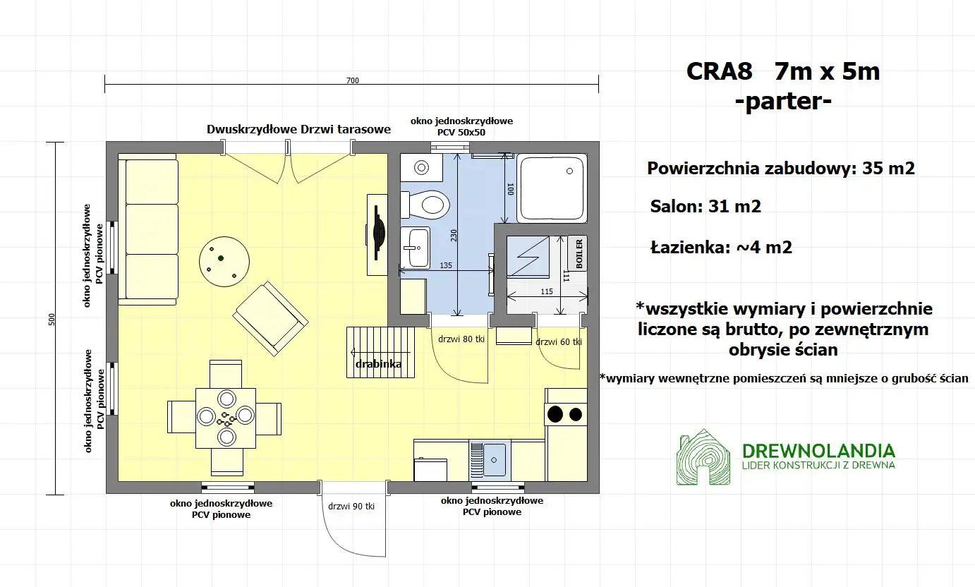 Drewniany domek rekreacyjny całoroczny CRA8 - 35 m²