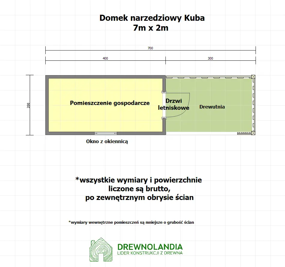 Drewniany domek na narzędzia z drewutnią Kuba 7x2m 