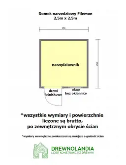 Drewniany Domek narzędziowy Filemon - 2,5x2,5m   - zdjęcie 2