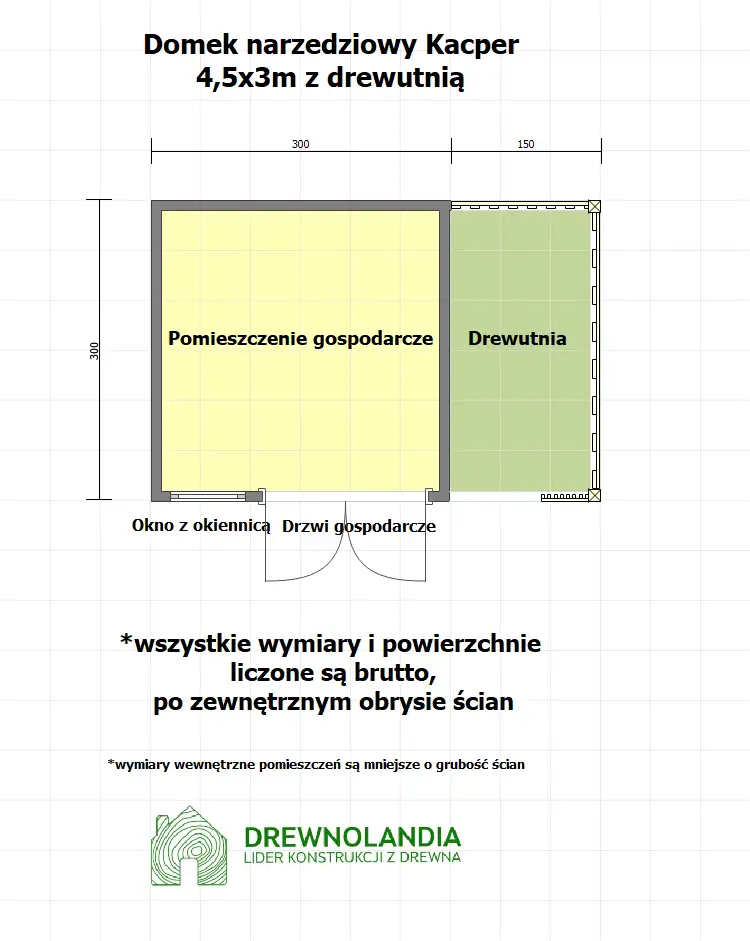 Domek narzędziowy z drewna Kacper - 4,5x3m z drewutnią 