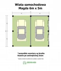 Wiata samochodowa Magda 6x5m – Garaż dla dwóch aut z pomieszczeniem gospodarczym - zdjęcie 2
