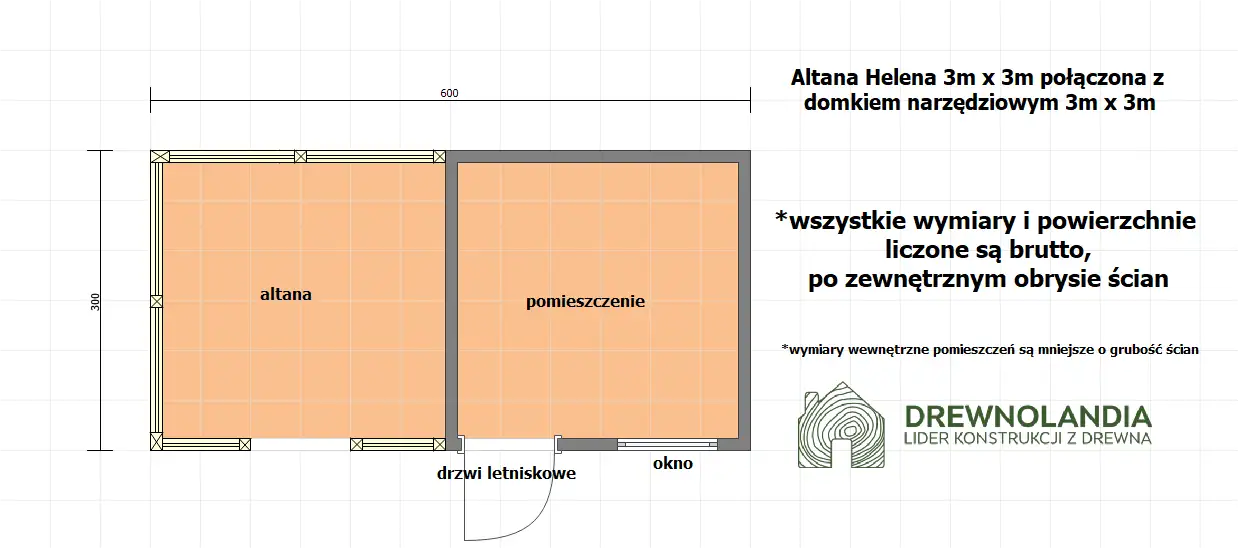Altana Helena 3x3 połączona z domkiem narzędziowym 3x3