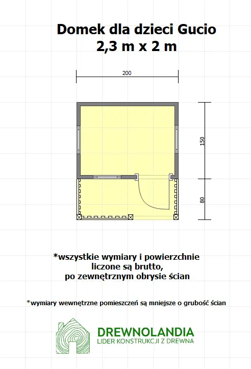 Domek do ogrodu z drewna Dla Dzieci Gucio - 2,3x2m