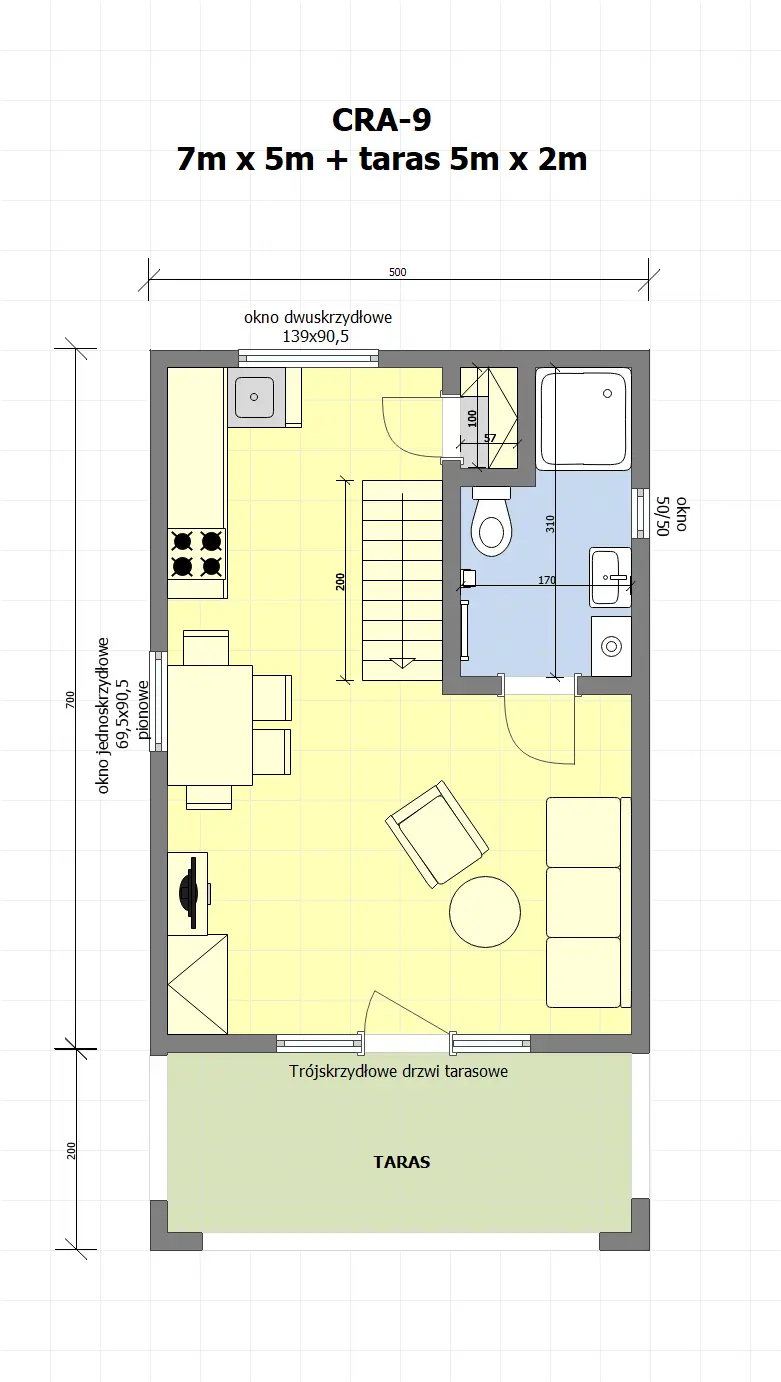 Rzut Domek Michał WT2021 – 45 m²