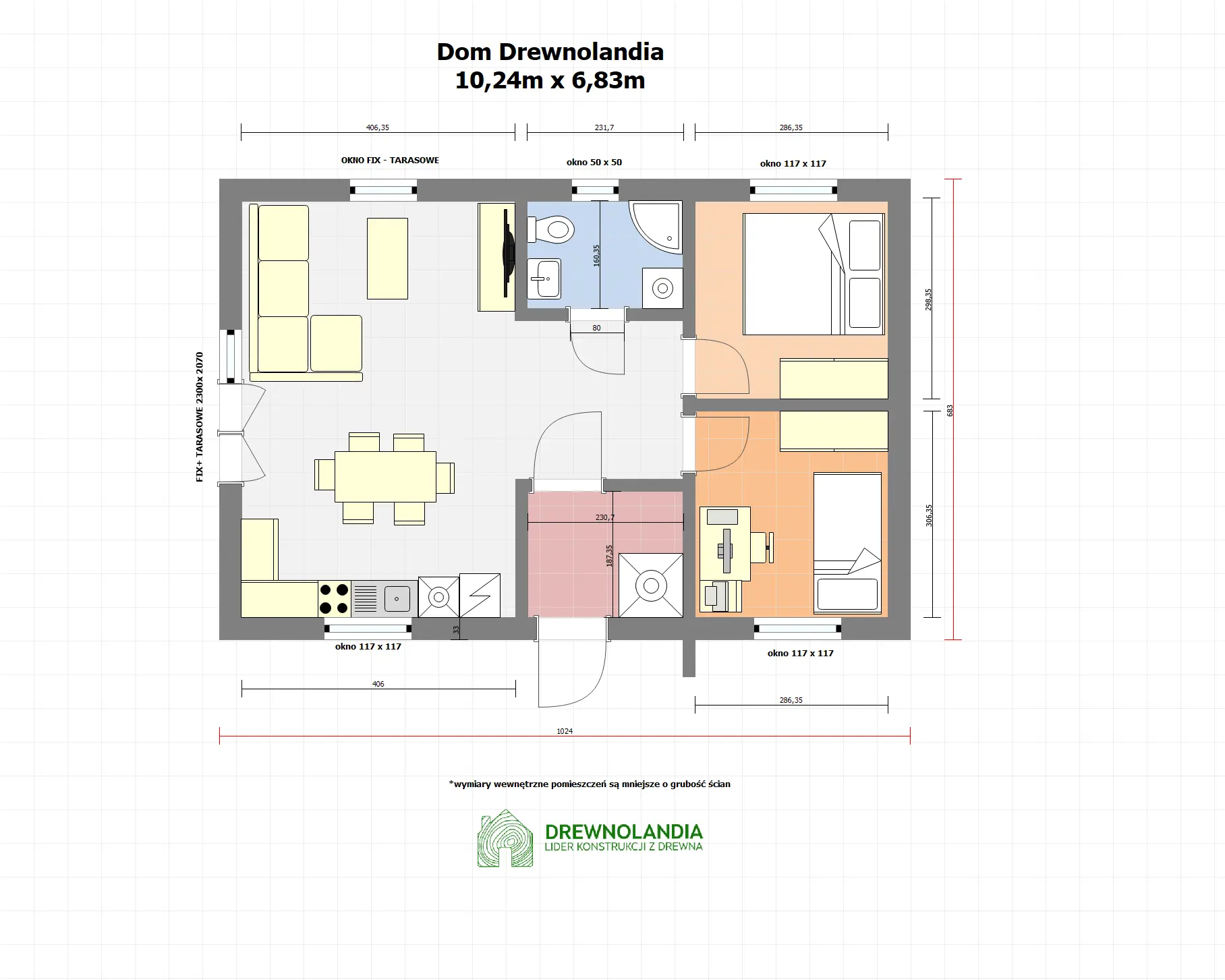 Rzut Dom DREWNOLANDIA V1 - WT 2021 – 70 m² 