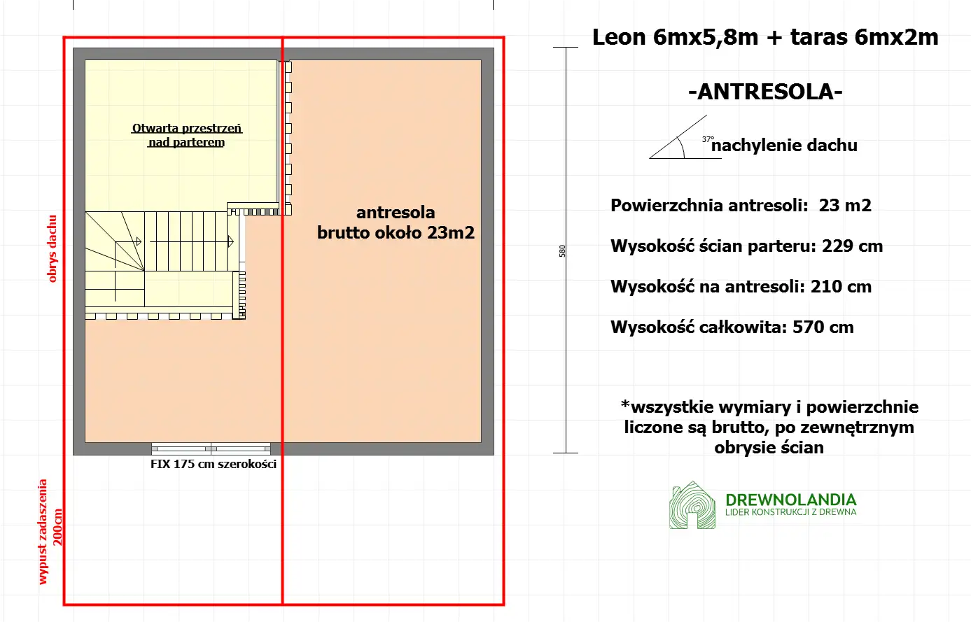 Leon III 6m x 5,8m + taras 6m x 2m