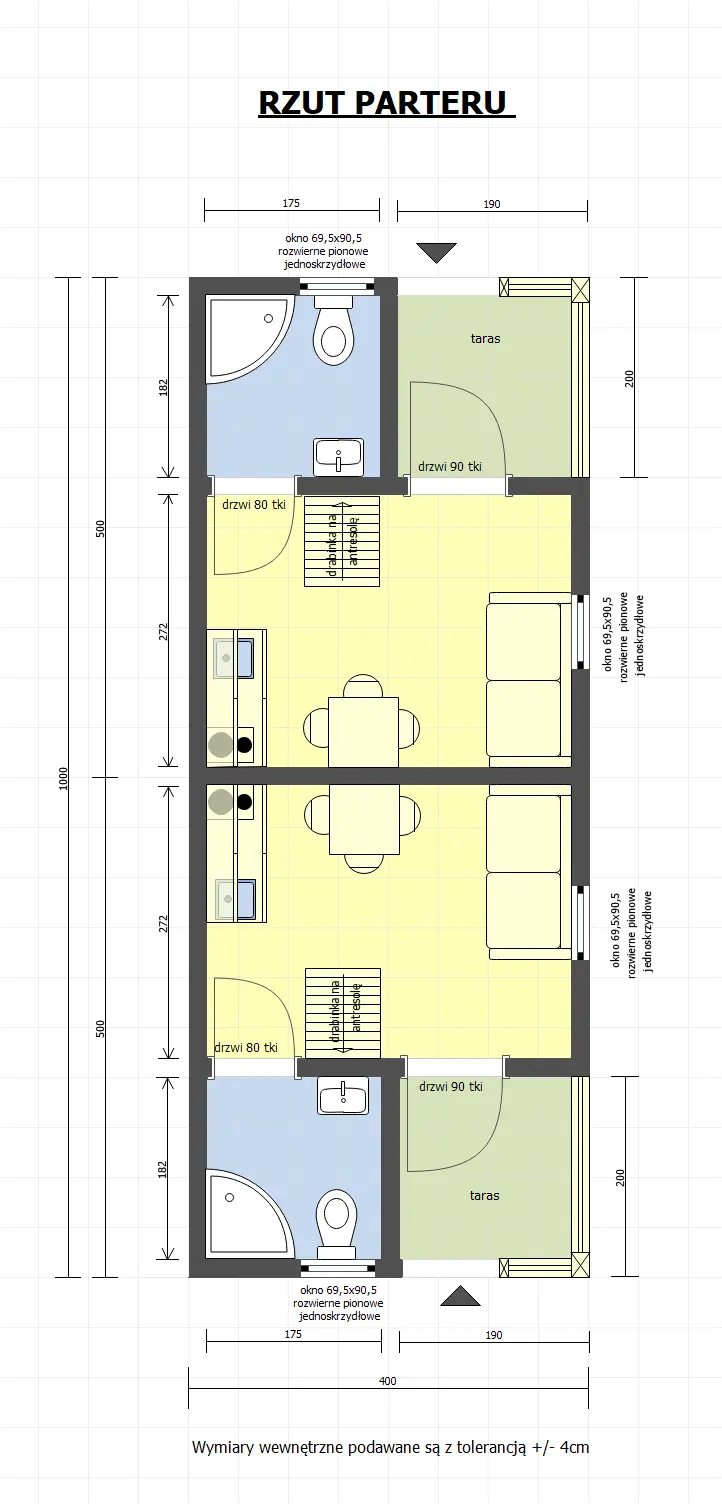 Rzut Domek „bliźniak” na wynajem W1X2 – 40 m2