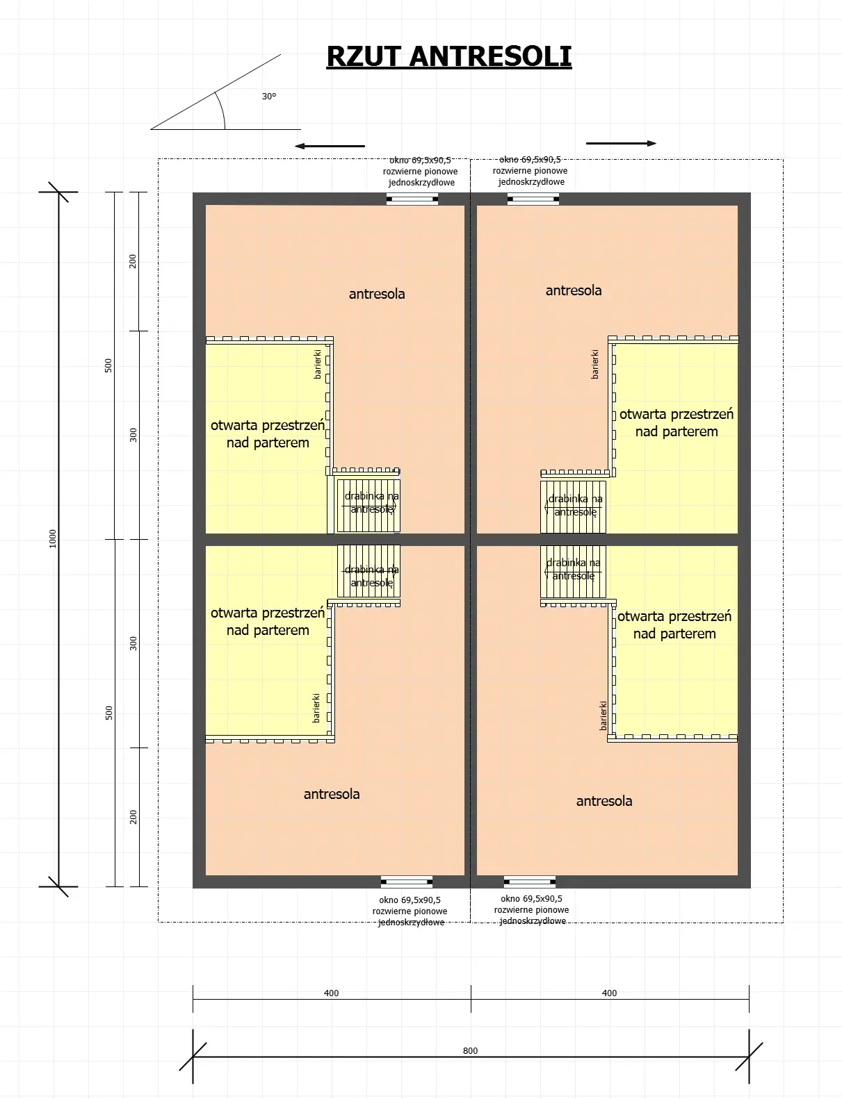 Rzut Domki W1X4 – 80 m2 – 4 domki w 1