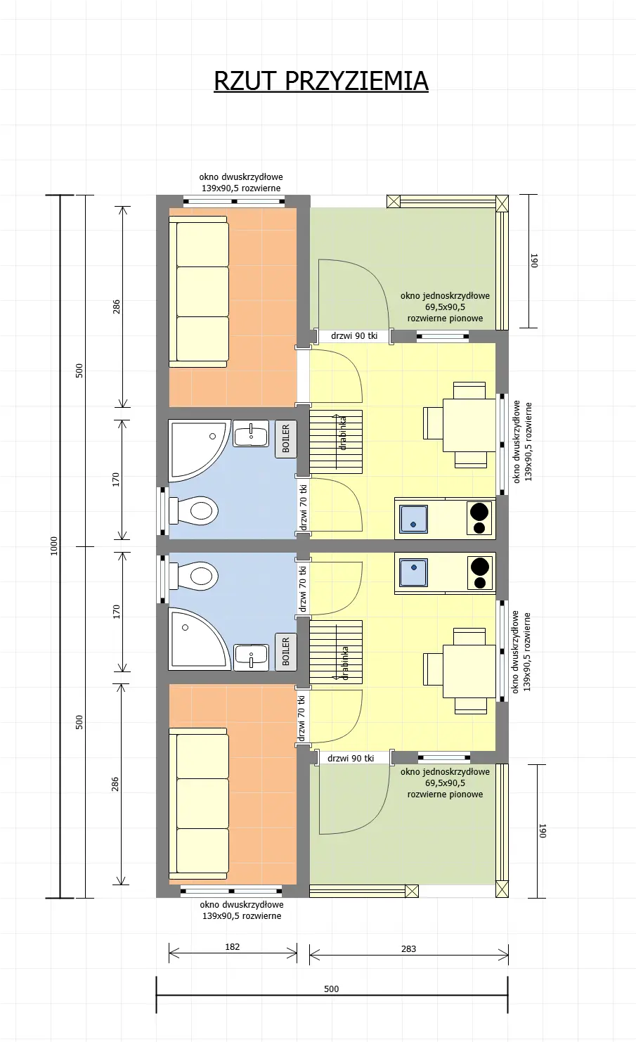 Rzut Domek „bliźniak” na wynajem W2X2 – 50 m2