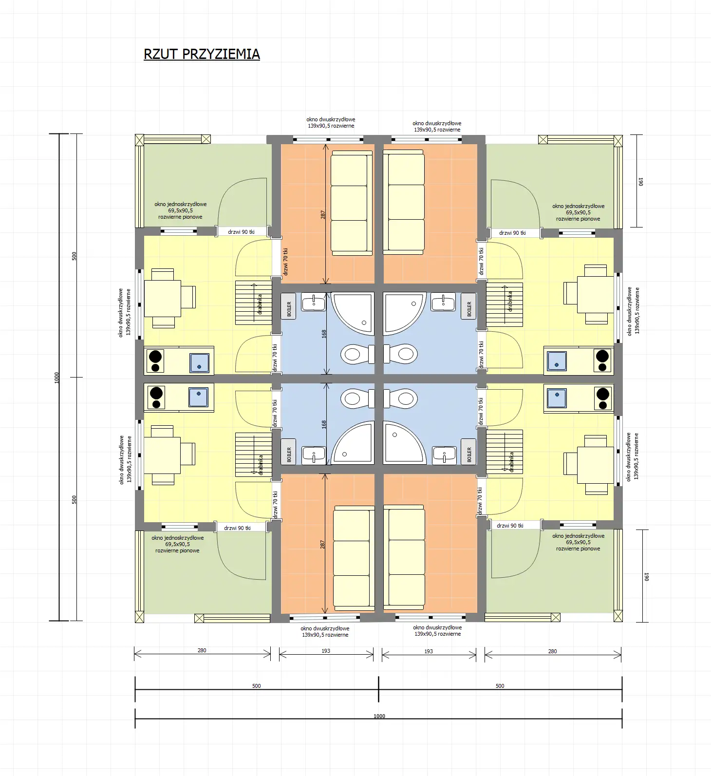 Domki na wynajem W2X4 – 100 m2 – 4 domki w 1