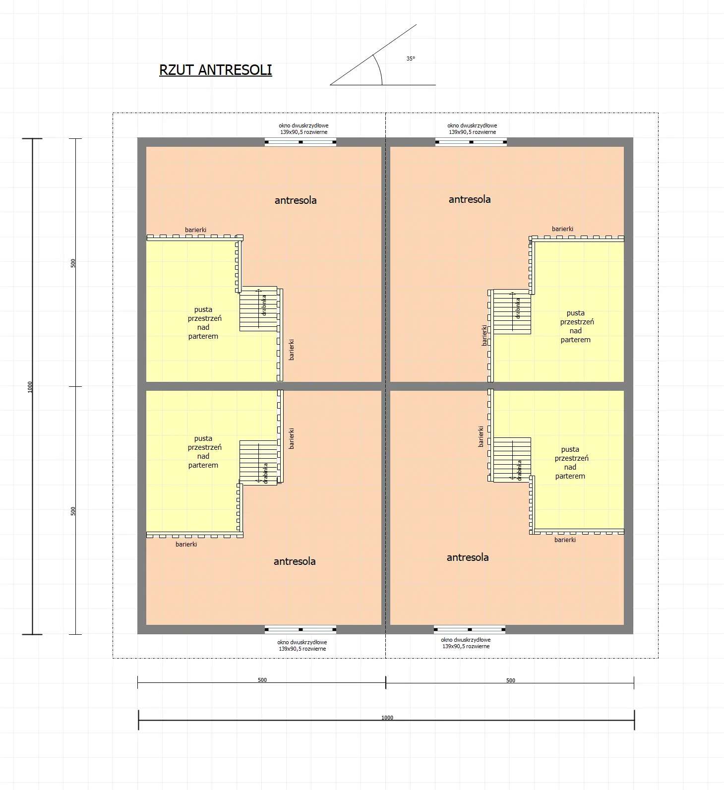 Rzut Domki W2X4 – 100 m2 – 4 domki w 1