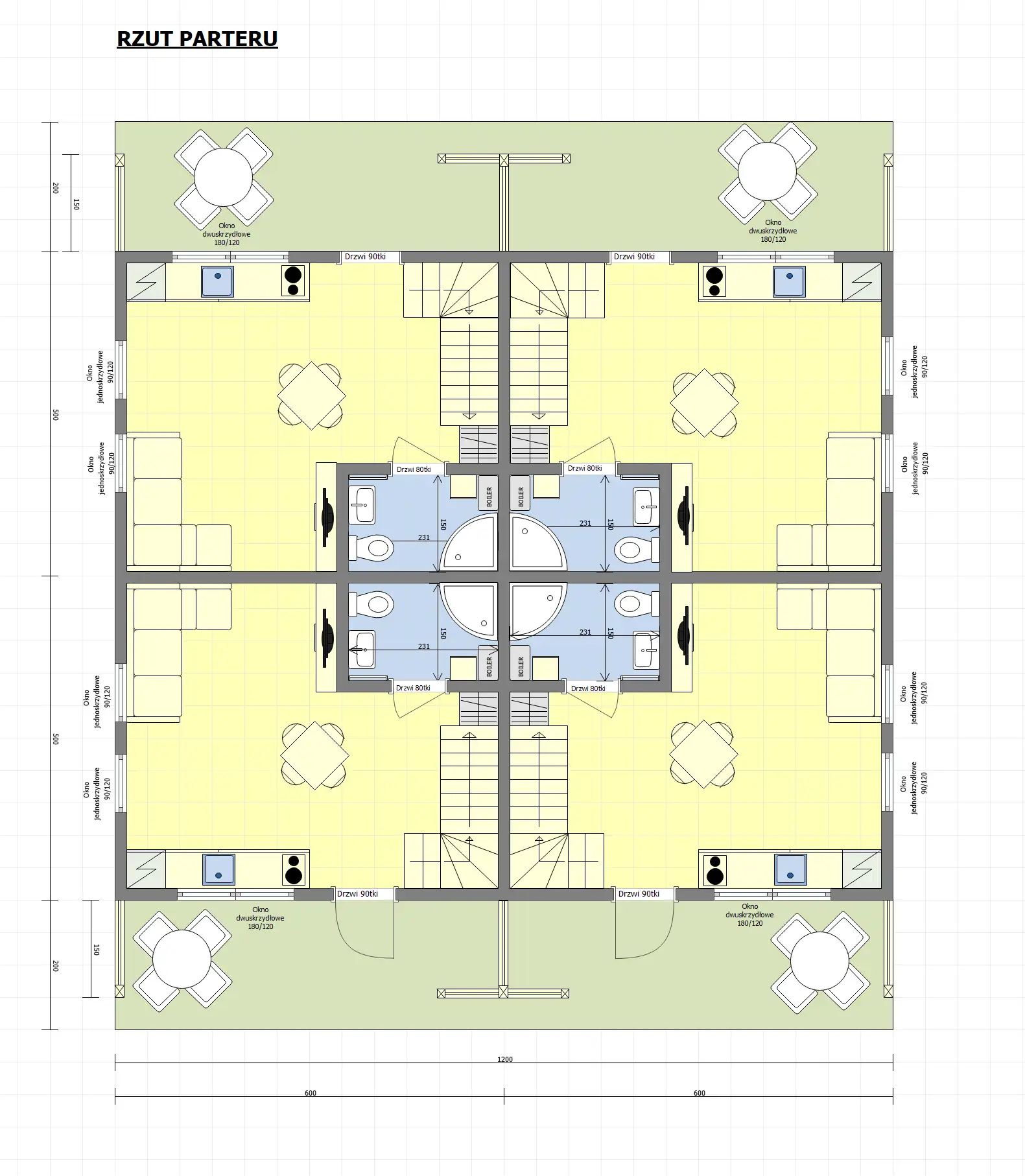 Kompleks domków pod wynajem J1X4 – 120 m2