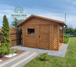 Drewniany składzik Bonifacy, narzędziowy domek z drewutnią