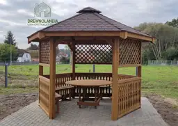 Altana ogrodowa Gosia sześciokątna z drewna, doskonała do ogrodu