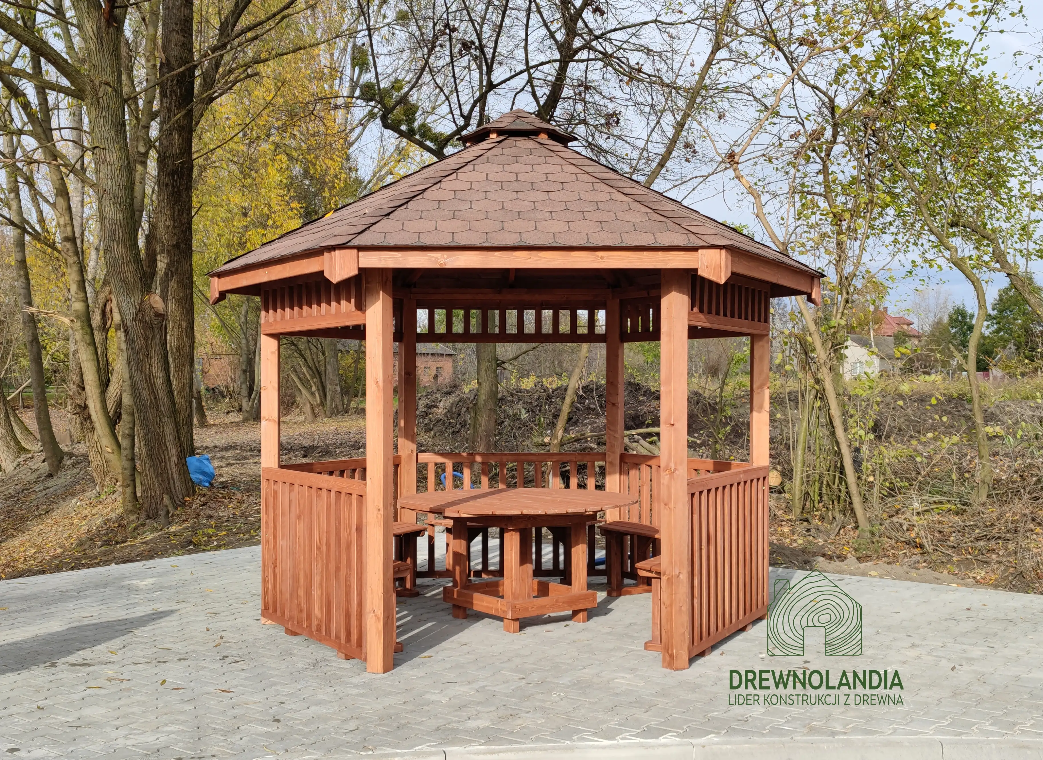 Sześciokątna altanka drewniana Jadwiga – Drewnolandia
