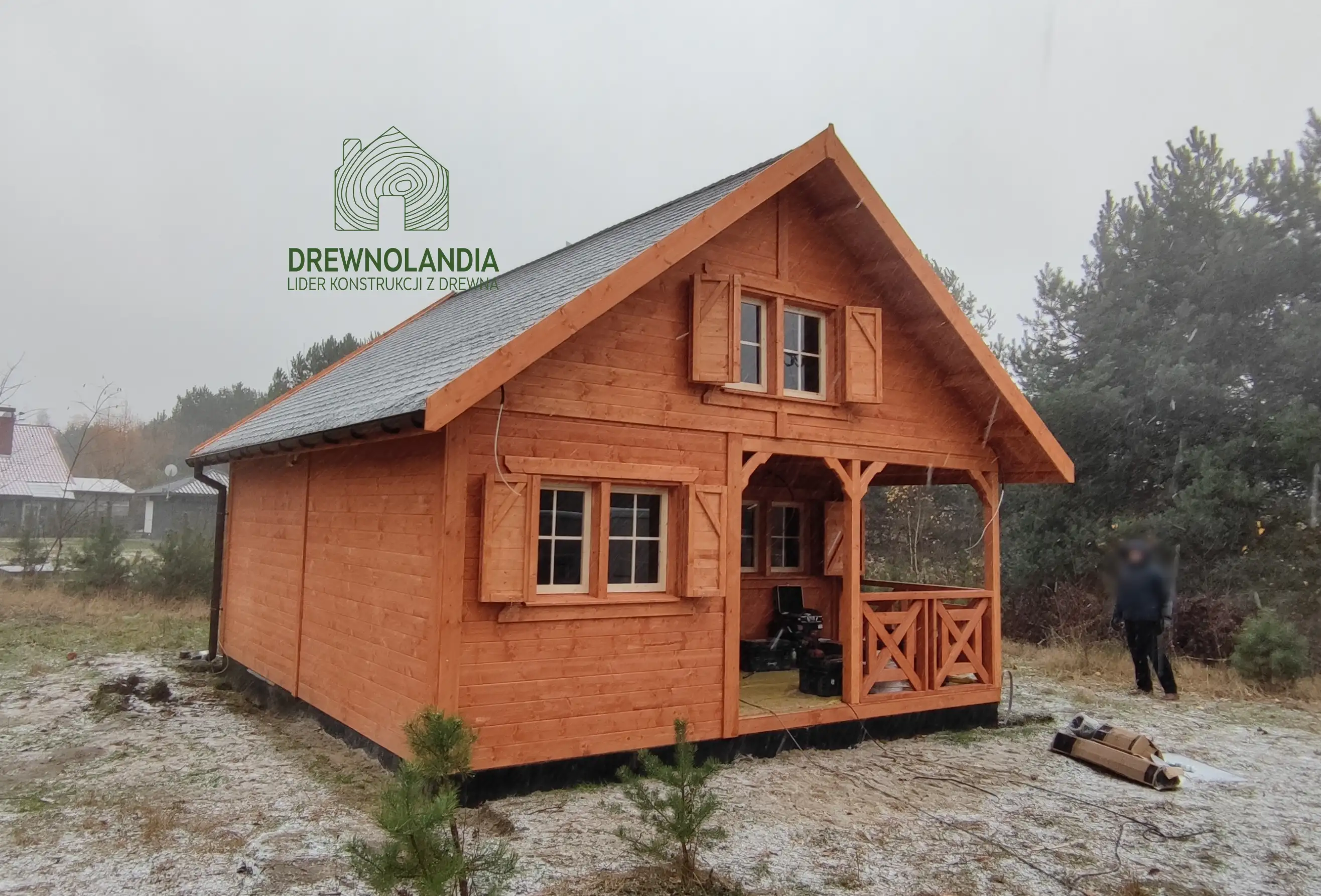 Drewniany domek letniskowy Wiktor IV z antresolą, Drewnolandia, powierzchnia 35m²