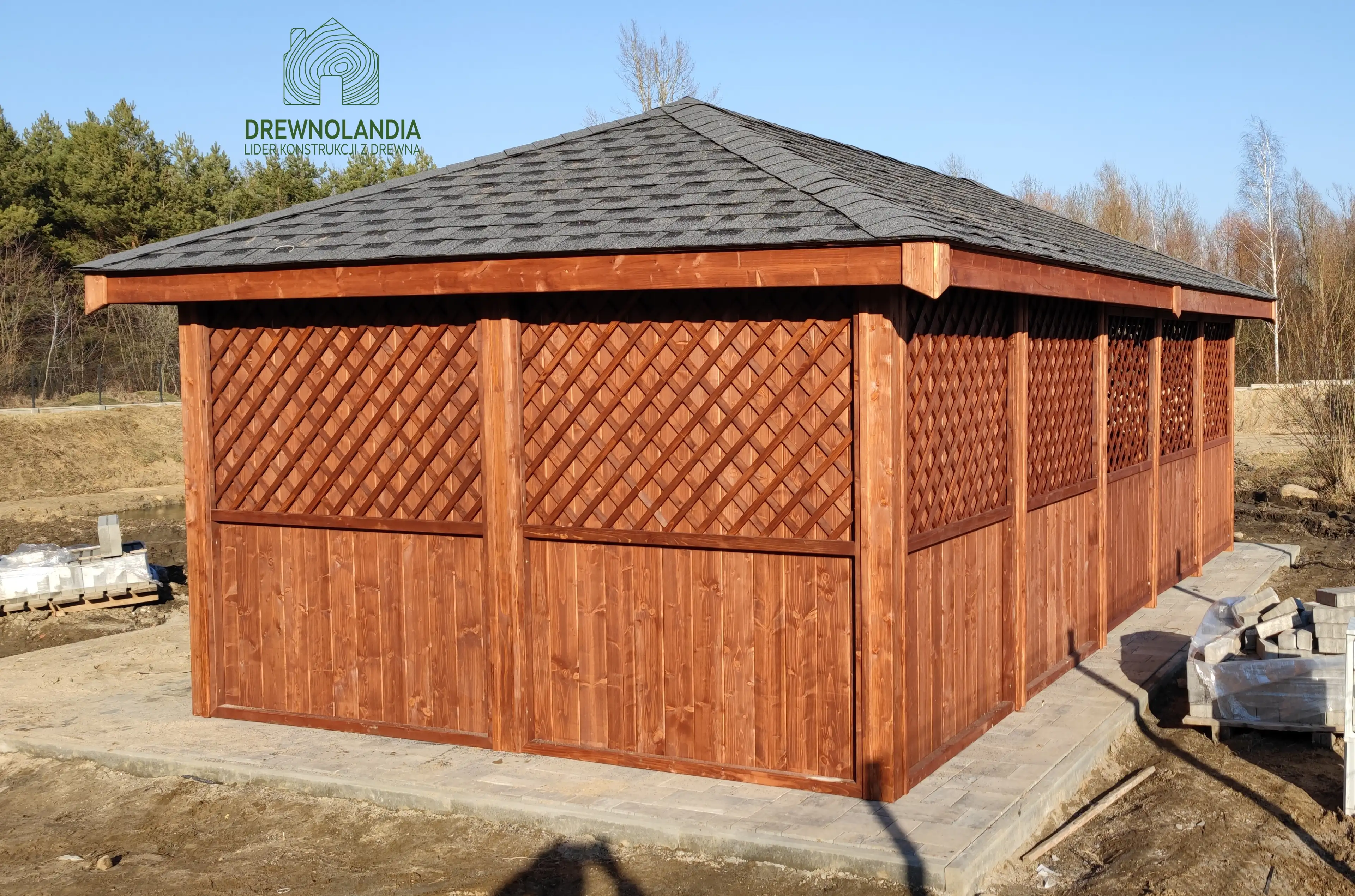 Drewniana altana ogrodowa Helena z domkiem narzędziowym o wymiarach 3x3 m