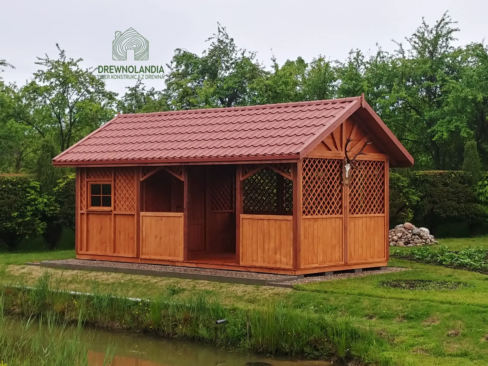 Domek narzędziowy Nataniel 8m x 3,5m z przestrzenią wypoczynkową